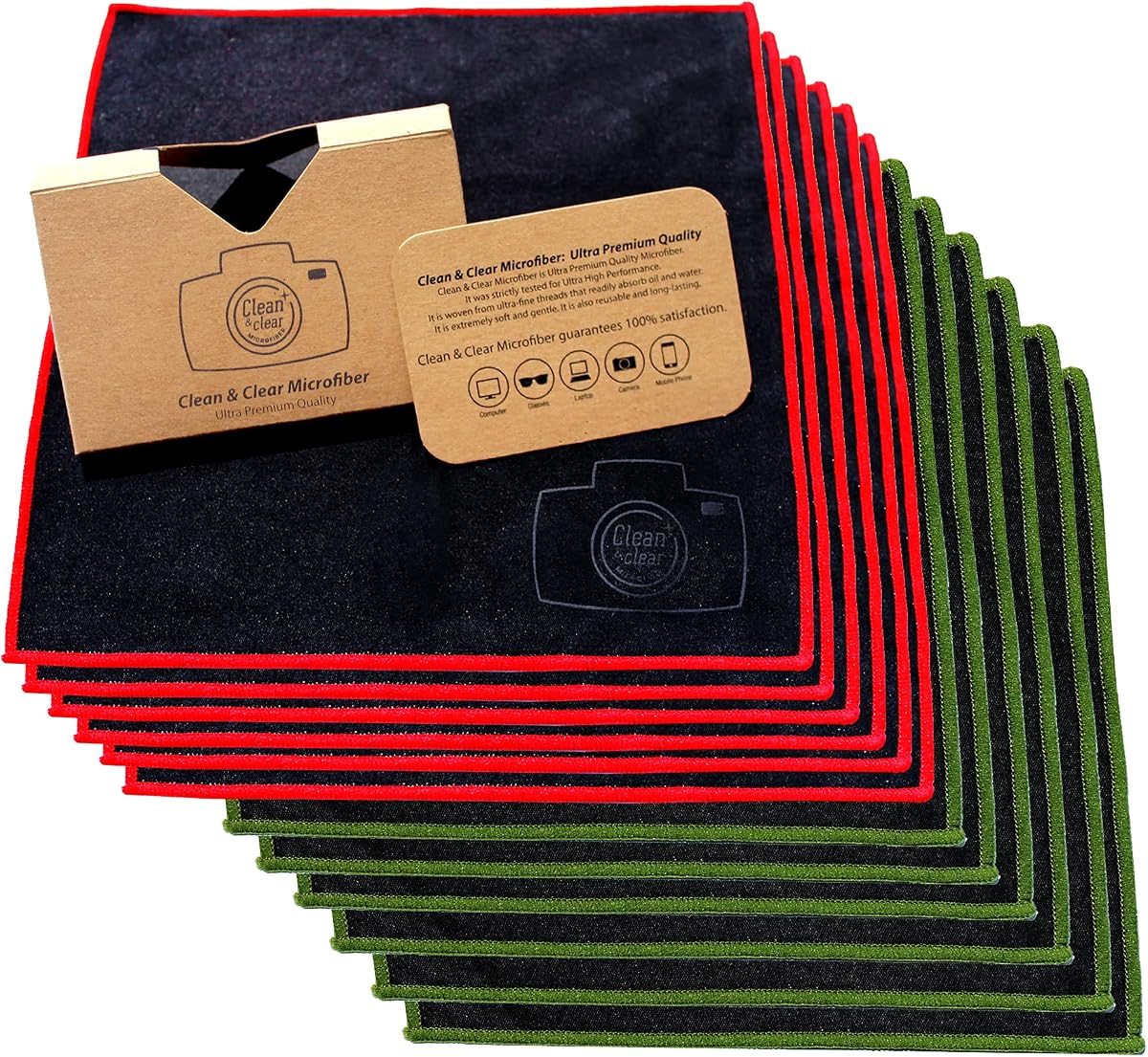 Clean & Clear Microfiber Extra Large Cleaning Cloth [12 Pack] Ultra Premium Microfiber - Camera Lens, Glasses, Screens, All Lens