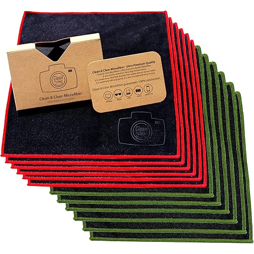 Clean & Clear Microfiber Cleaning Cloth, Extra Large [12 Pack] Ultra Premium Microfiber Cleaning Cloth - Microfiber Cloth for Camera Lens, Glasses, Screens, and All Lens.