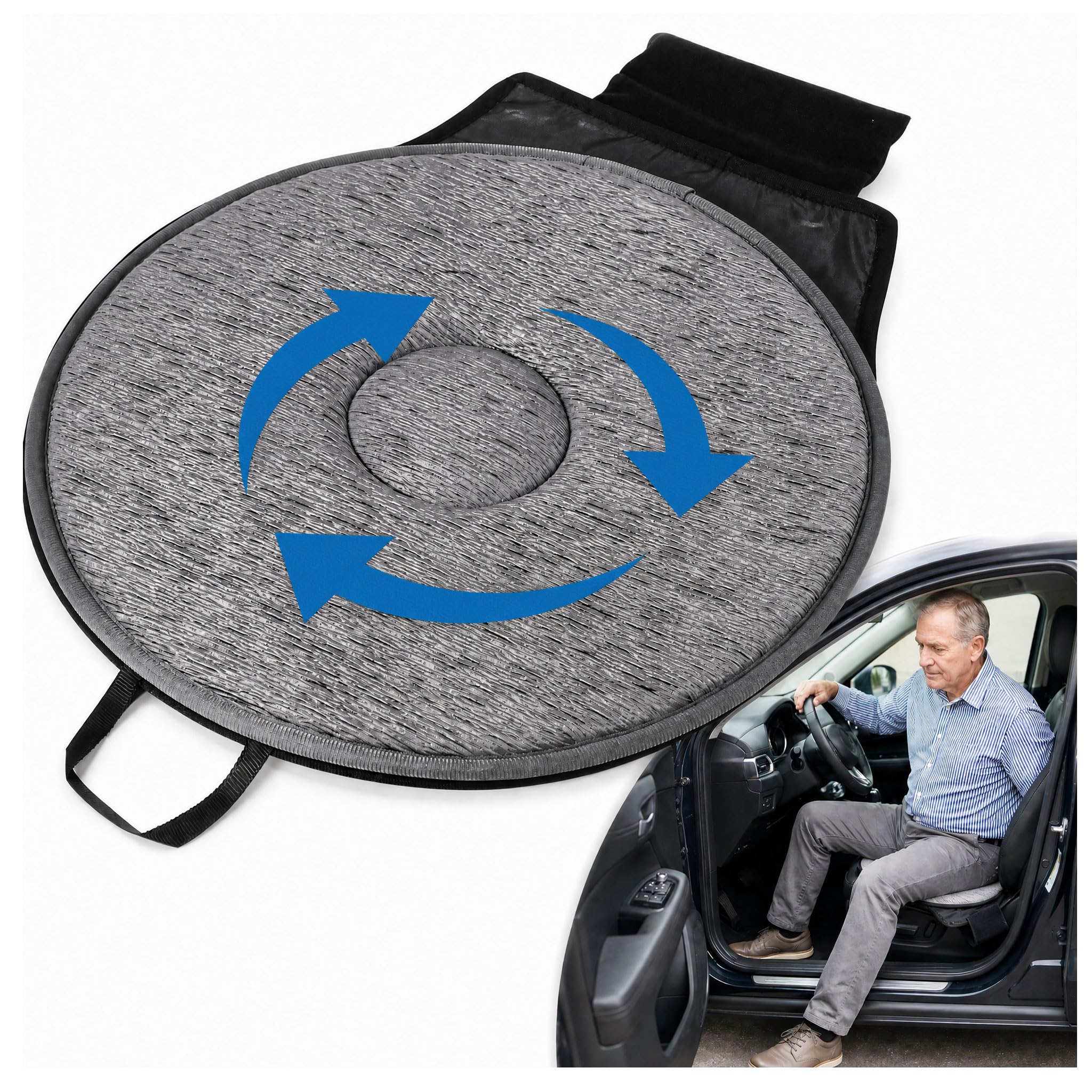 SHINEOFI Coussin de siège de voiture pivotant à 360 degrés portable ultra fin pour soulager le dos, adapté aux personnes âgées et aux espaces restreints