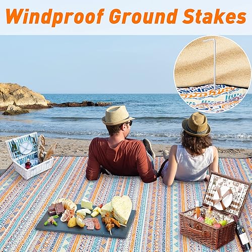 Miniatura 5 de PY SUPER MODE Mantas de pícnic extra grandes, impermeables, plegables, para exteriores, de gran tamaño, 83 x 79 pulgadas, a prueba de arena, tapete