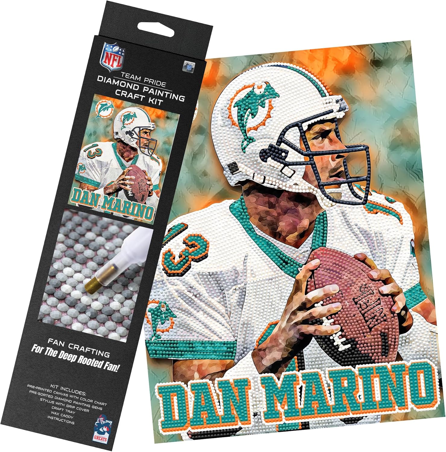 Sporticulture NFL Retired Players Miami Dolphins - Dan Marino Diamond Painting Craft Kit – Officially Licensed DIY Fan Art Includes Pre-Sorted Gems, Craft Tray with Instructions