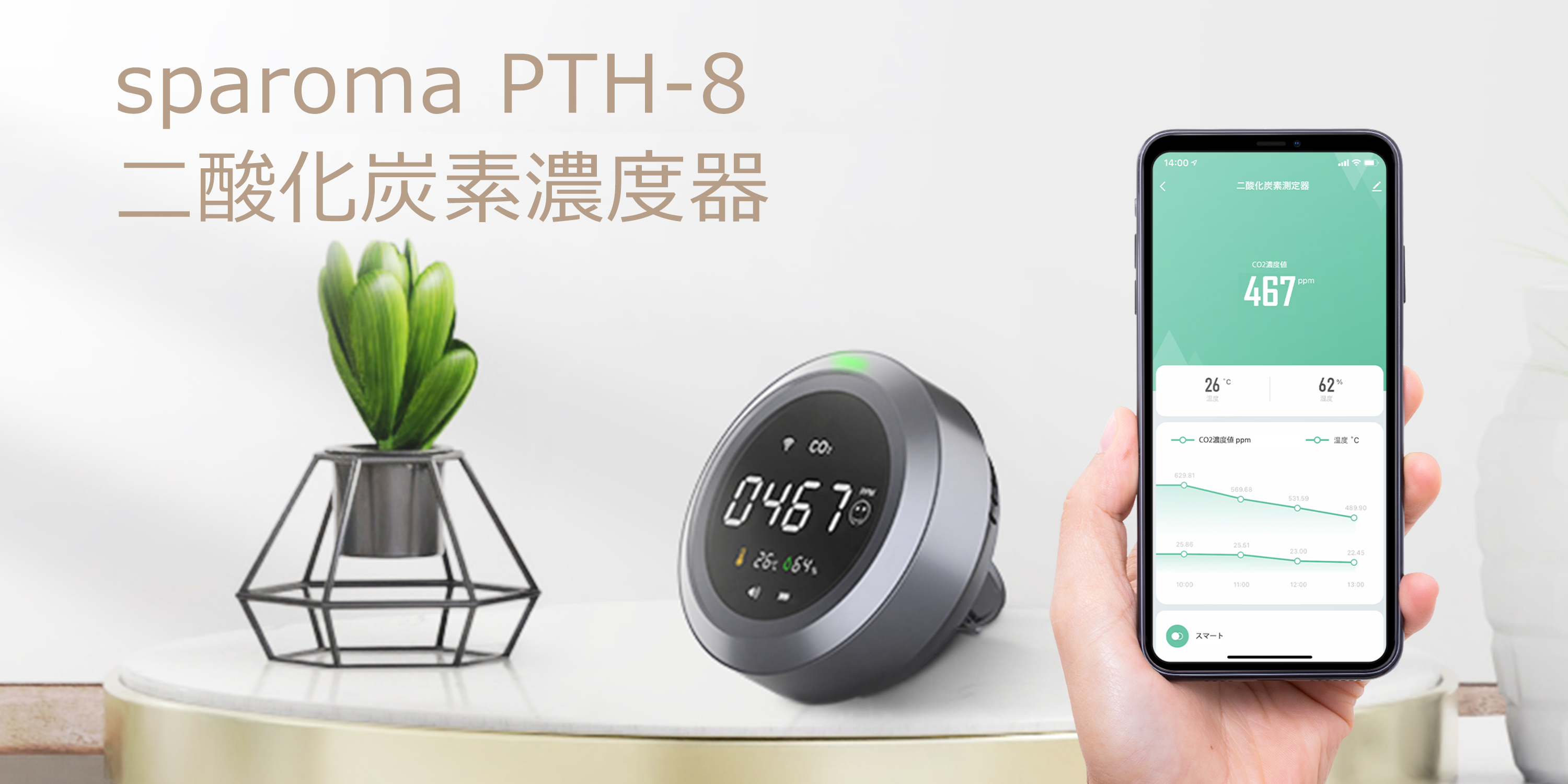 二酸化炭素濃度を測れる有能な商品となっております　箱あり CHE-C1【CO2二酸化炭素測定器（温度・湿度計付き）】CO2（二酸化
