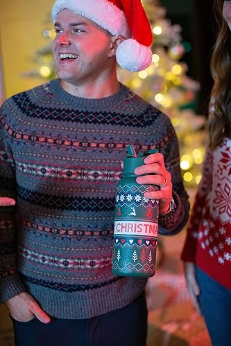 Miniatura 3 de Simple Modern Botella de agua de Navidad con pajilla termo de metal de acero inoxidable aislado regalo feo de Navidad para hombres mujeres niñas