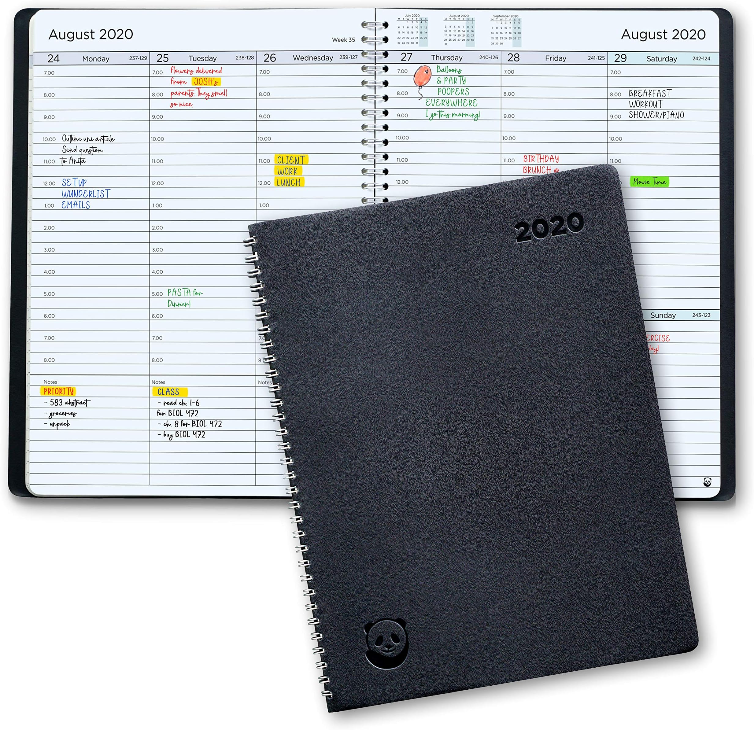 2020 Diary by SmartPanda – A4 Week to View Dated Planner – Simple Design Inspires Productivity – Softcover Appointment Book, 30 Minute Intervals – Annual Calendar with Notes