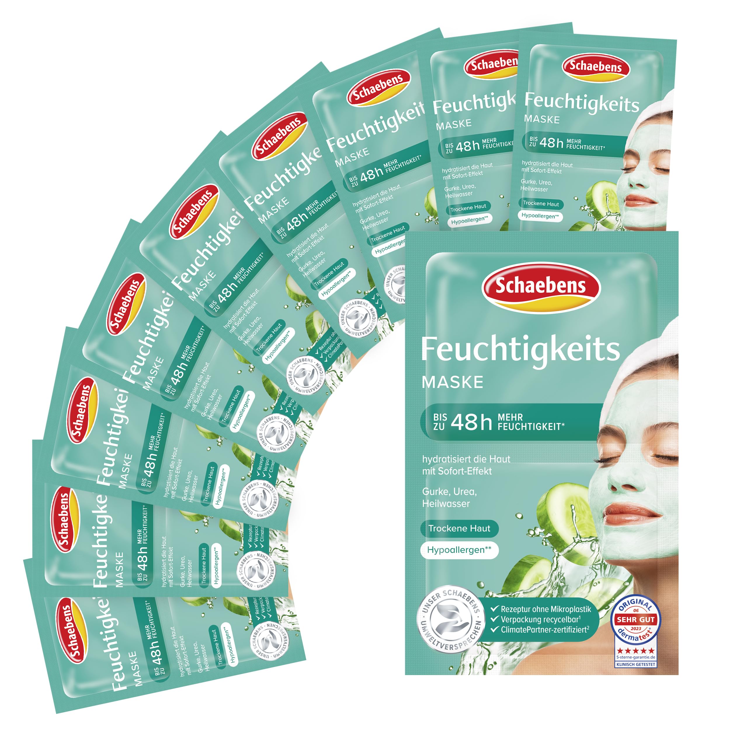 Schaebens Feuchtigkeits Maske, Sofort-Effekt, erhöht die Hautfeuchtigkeit mit Aloe Vera, 10 sachets 2x5 ml
