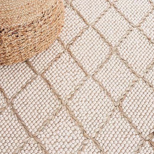 Miniatura 7 de SAFAVIEH Natura Collection - Alfombra de área de 5 x 8 pies, marfil y natural, hecha a mano de lana estilo bohemio enrejado, ideal para zonas de