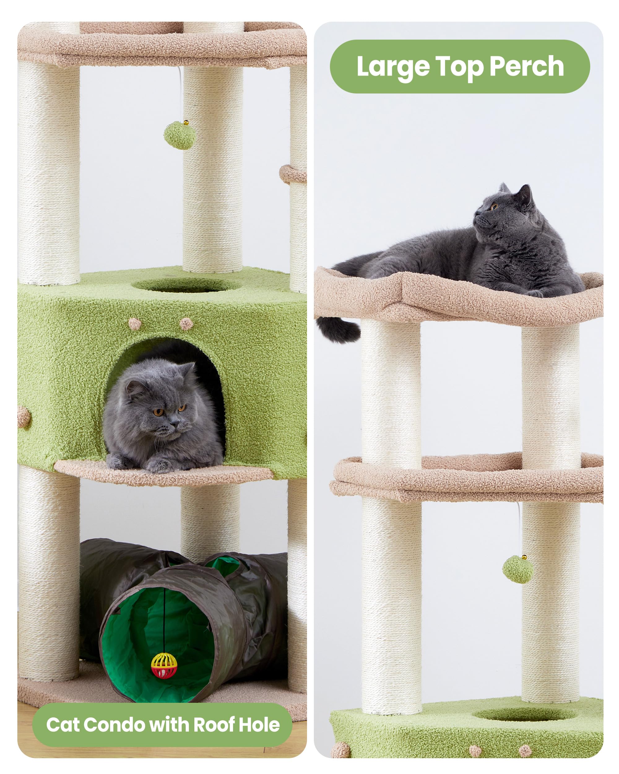 Heavy Duty Cat Tree for Large Cats Adult - 60 Inch XXL Sturdy Cat Tower Condo with Extra Wide Scratching Posts (&phi;4.4in) Big Cat House Hammock Perch - Indoor Wood Modern Multi Level Corner Cat Bed - image 8