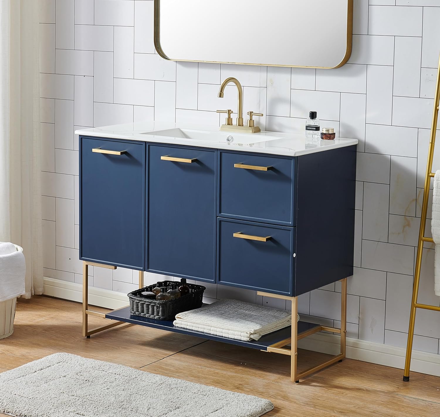 Amazon.com: 40 Inch Bathroom Vanity with Sink, Freestanding Bathroom Cabinet, Blue Bathroom ...