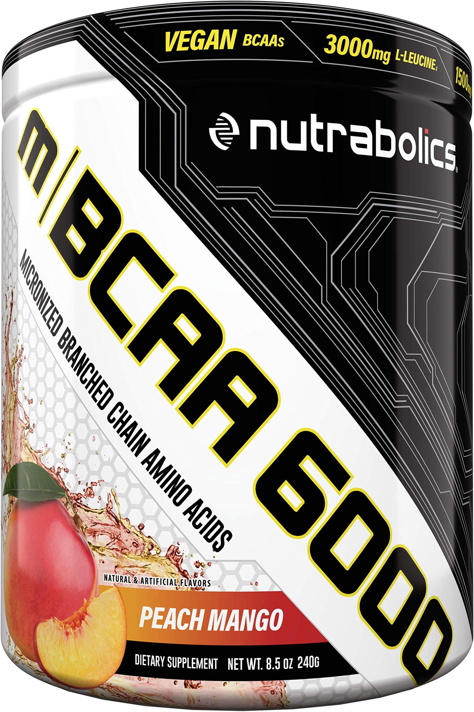 m/BCAA 6000 Micronized Amino Acids | 240 g (30 Servings) | Peach Mango Flavor with 3000mg L-Leucine