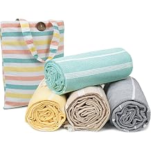 HILLFAIR Cotton Turkish Beach Towels, Quick Dry Lightweight Sand Free Peshtemal Towel for Bath Swim Yoga Spa Travel, Beach Accessories, Oversized Cotton Turkish Towels 39 x 72 inch- 4 Pack Aqua