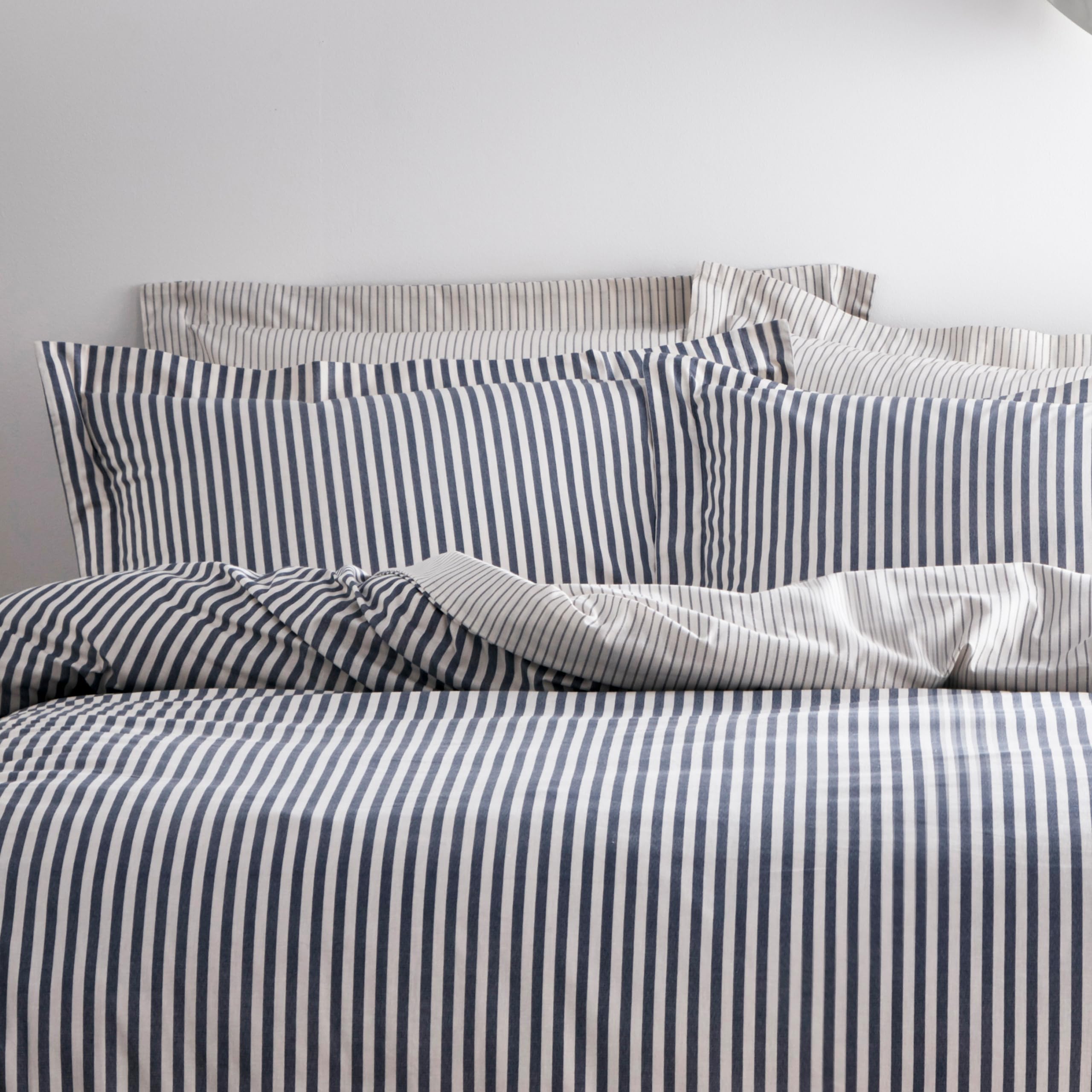 Yard Hebden A Righe Set Copripiumino – Ultra Morbida 100% Cotone Reversibile Biancheria Da Letto (Blu/Grigio – Doppio – 200x200cm)