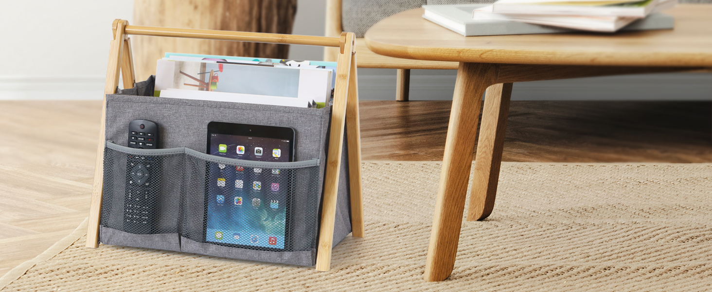 Porte-revues Pliable En Bambou | Avec Poignée | Rangement Magazines, Livres | Vert Foncé