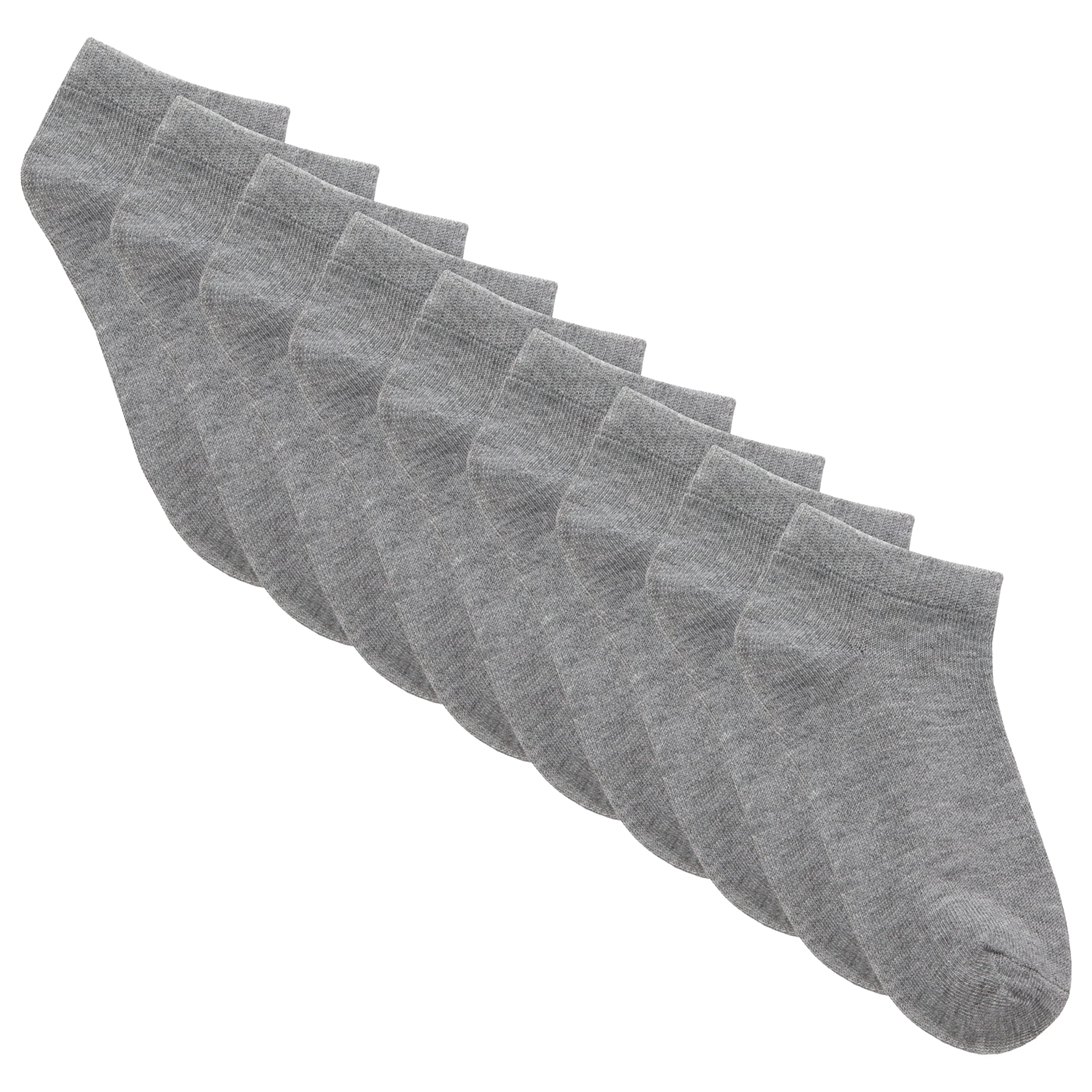 Metzuyan Boys Grey - 9 Pairs 9 Pairs Girls Kids Plain Bamboo Ankle Socks Trainer Liner Size From Grey Uk 9-12