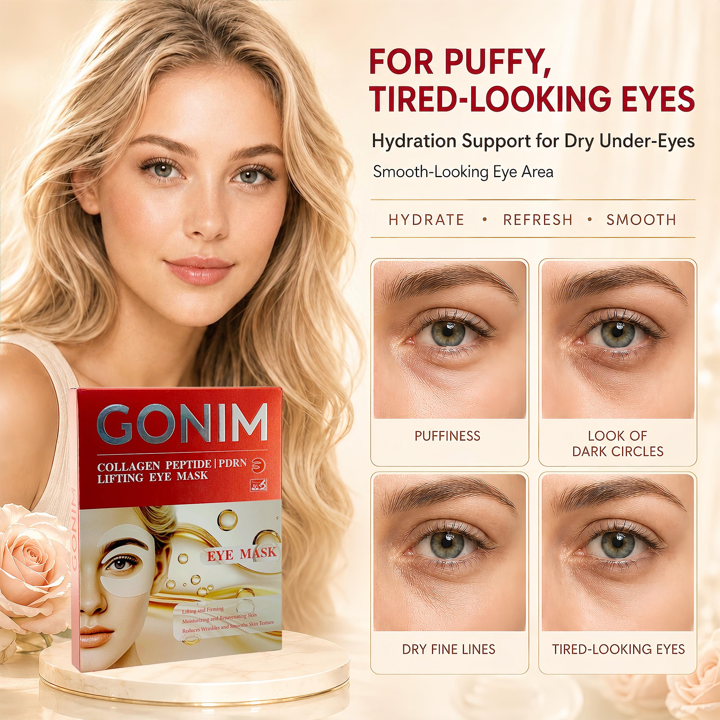 GONIM Hydrogel Under Eye Patches with Collagen, Caffeine, Retinol & PDRN