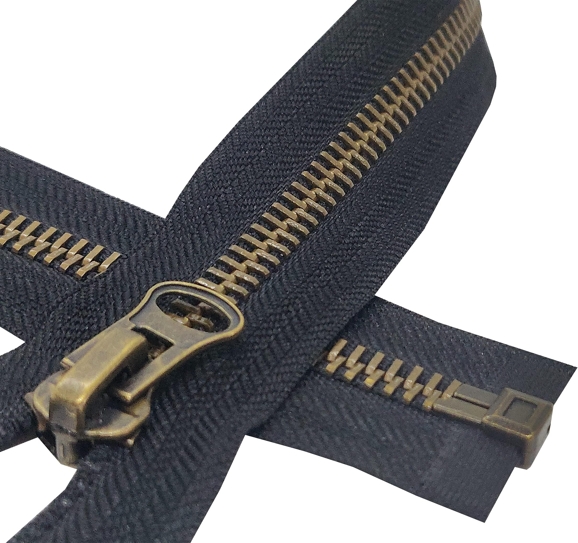 Metal Zipper Fastener Size #5 Open End Antique Brass Heavy Duty Single Slider Zip Sewing Accessory (BLACK, 70cm (27.5''))