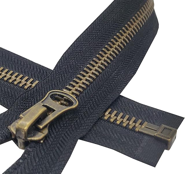 Metal Zipper Fastener Size #5 Open End Antique Brass Heavy Duty Single Slider Zip Sewing Accessory (BLACK, 70cm (27.5''))