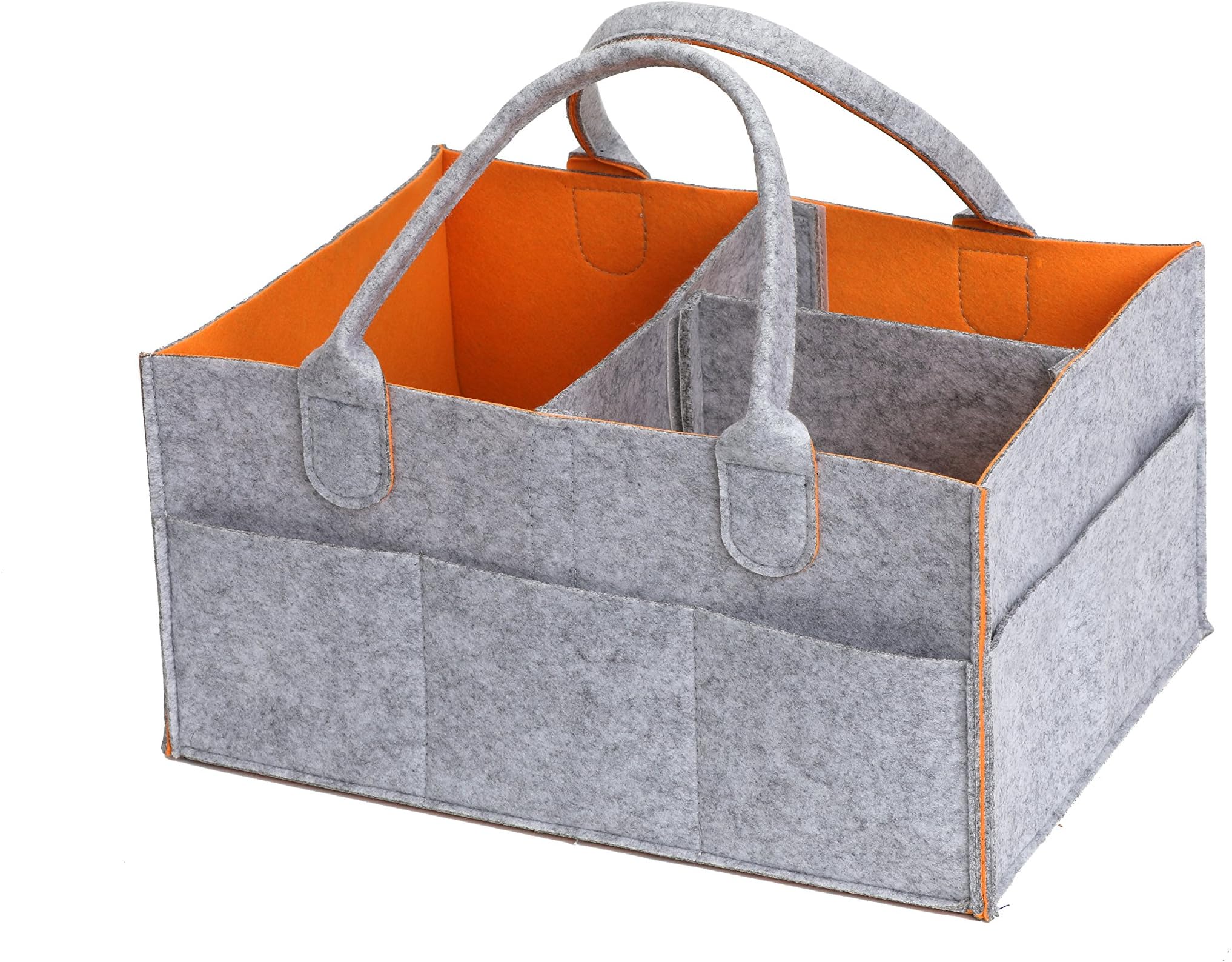 CozyCaddy Grey Diaper Caddy | Store Clothes, Teething Toys and Baby Stuff | Baby Shower Gift | 14" X 10" X 7" Larger Sturdy Bottom | Durable Felt (Warm Orange Lining)
