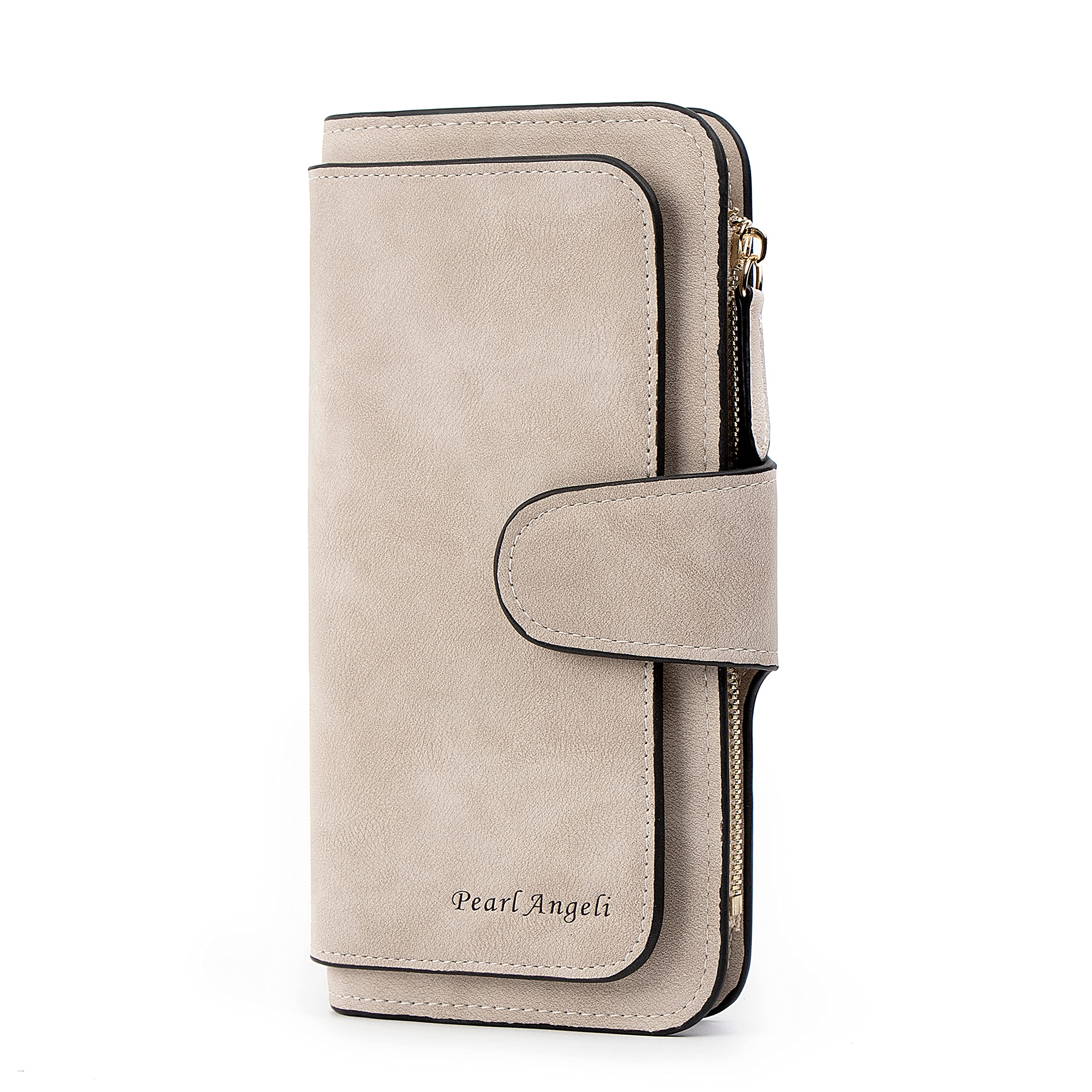 Pearl AngeliWomen Purse Vegan Leather Large Capacity RFID Blocking Ladies Long Wallet (Apricot)