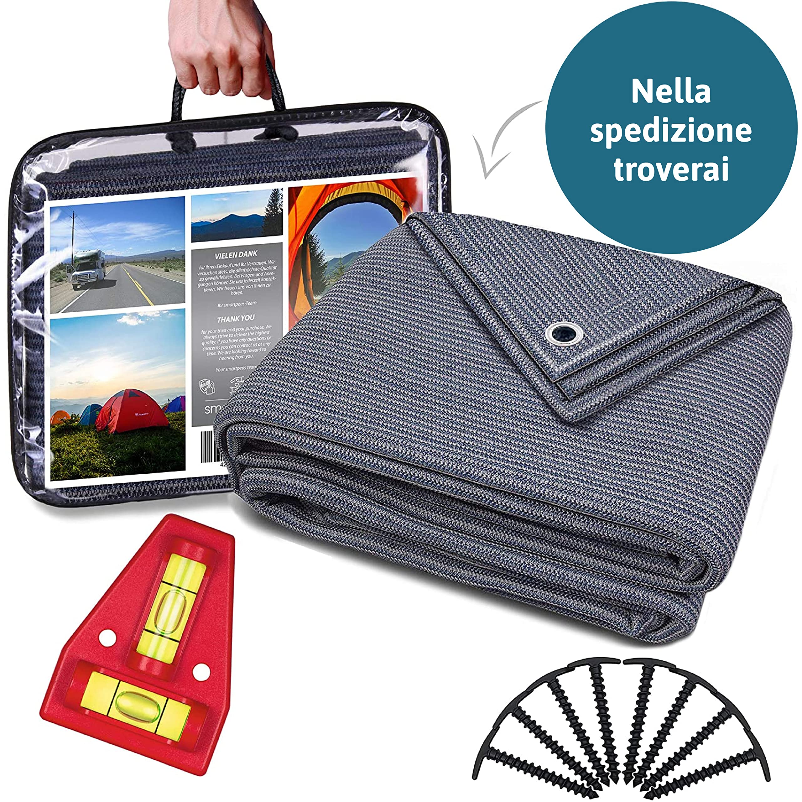Tappetino per tenda da campeggio da esterno - Copertura durevole per il terreno del campeggio - Asciugatura rapida e traspirante, con occhielli e pioli a T in acciaio inox