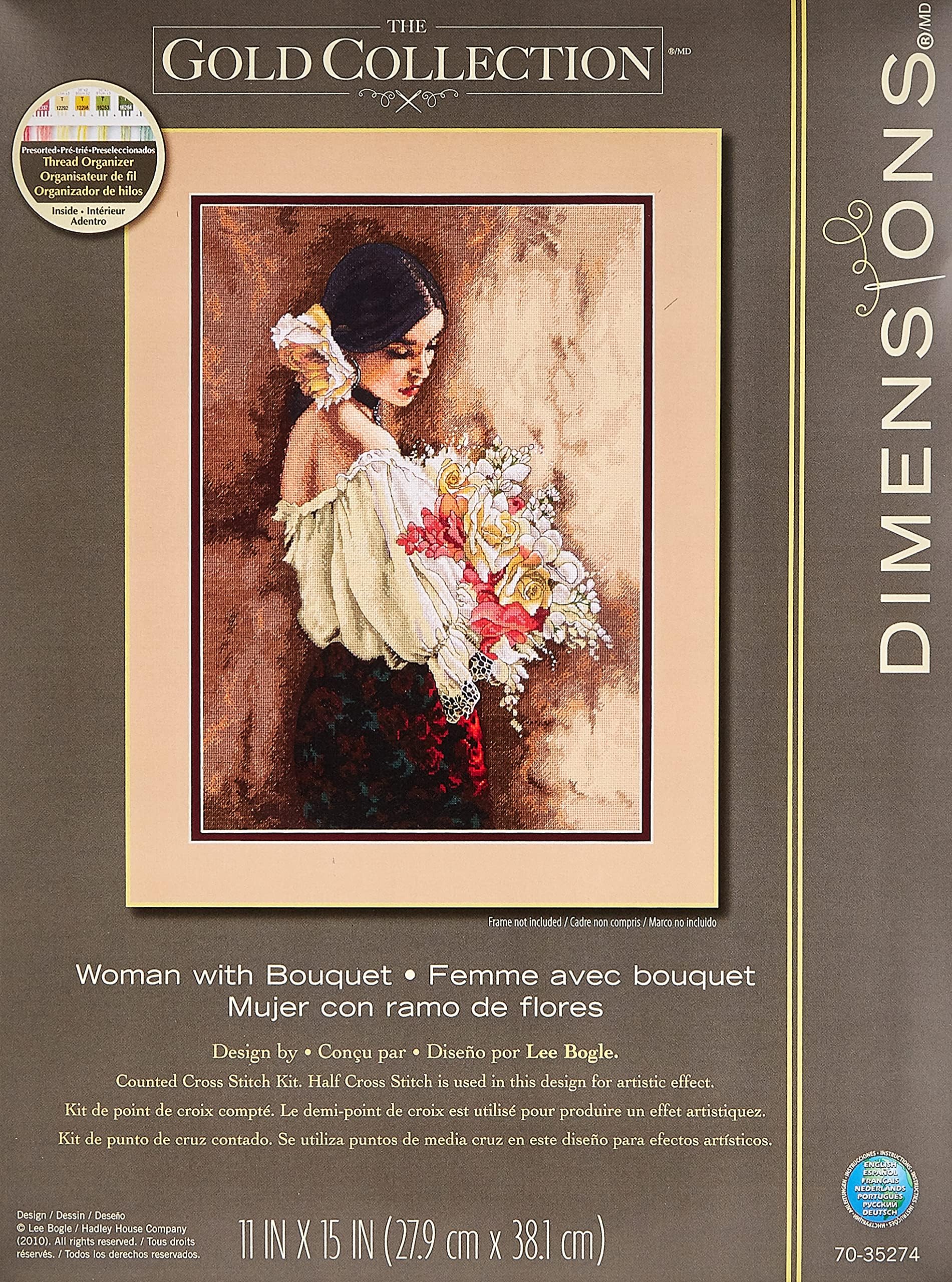 Dimensions Flowers In Hair Silhouette Counted Cross Stitch Kit, 14 Count White Aida, 9" X 12" Point De Croix Compté, Multicolore, Taille Unique