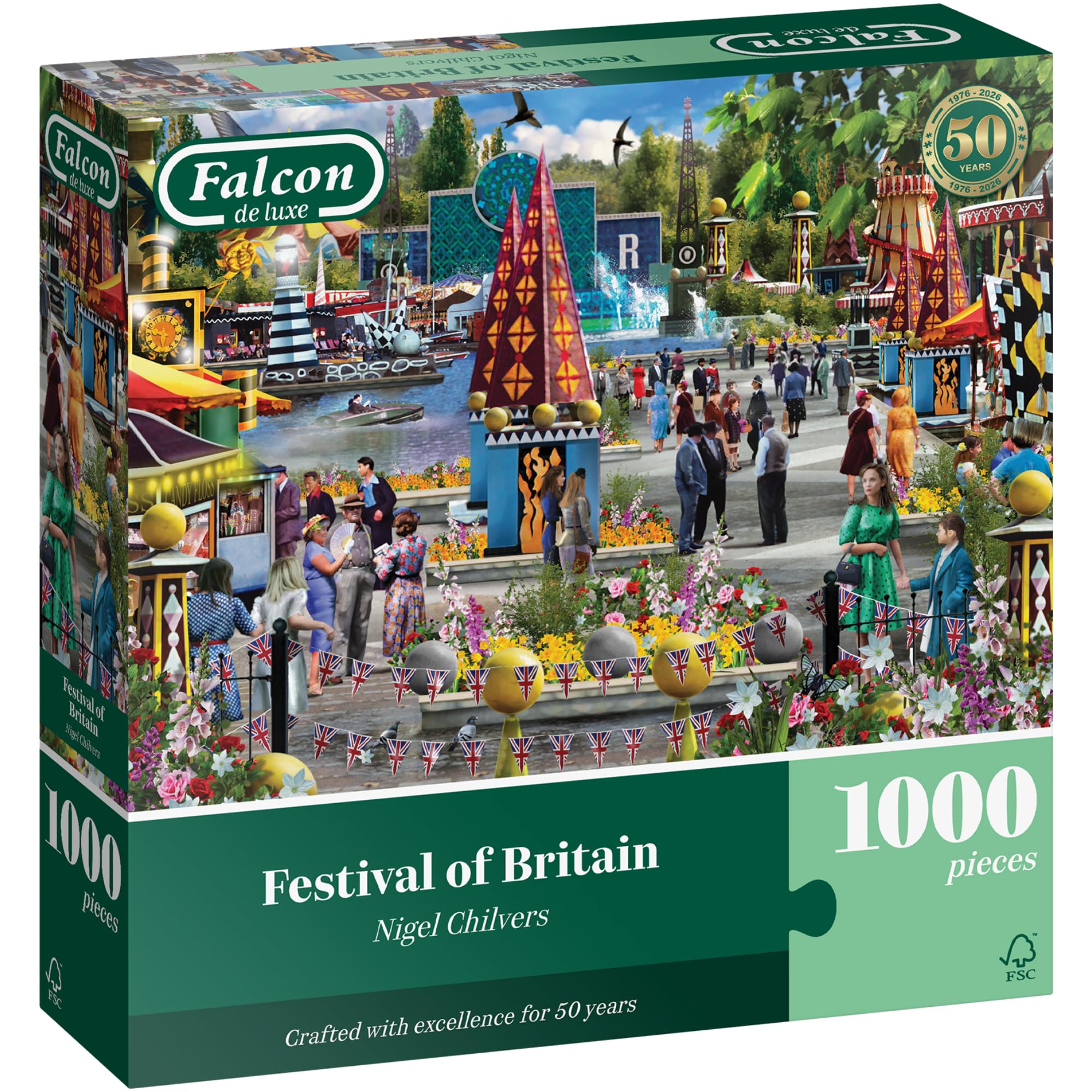 Falcon Festival of Britain - 1000 Piece Jigsaw Puzzle for Adults - Beautifully Illustrated 1000Pc Adult Jigsaws - Puzzles for Home Activity, Rainy Days, Birthday Present Jumbo