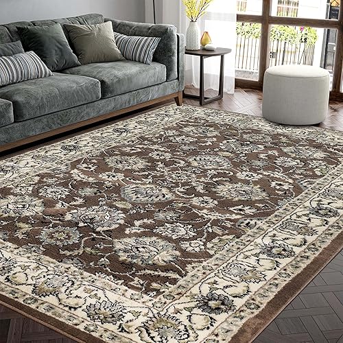 SUPERIOR Hallerton - Alfombra tradicional floral para interiores con respaldo de yute, 5 x 8 pies, color marrón