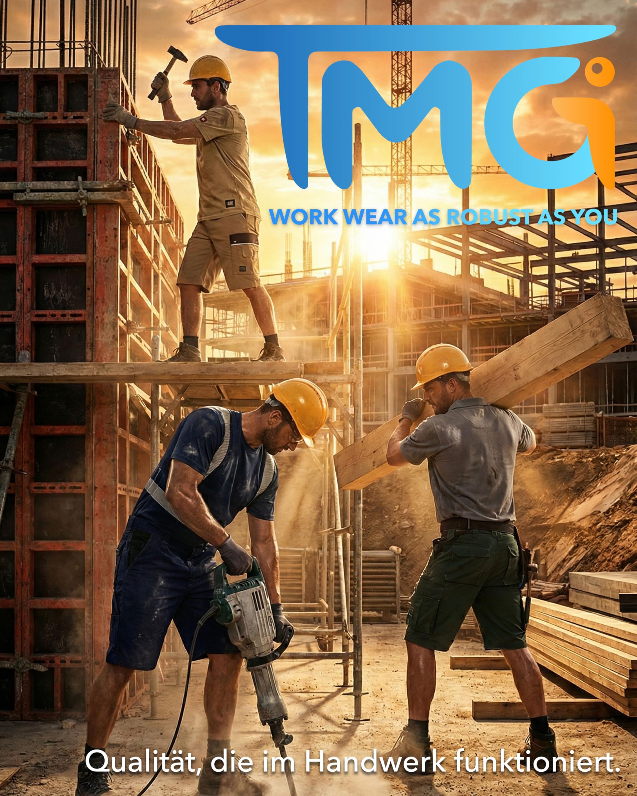 TMG Kurze Arbeitshose Herren - Arbeitsshorts Cargo mit Werkzeugtasche, Stretchbund & Reflektorstreifen - Baumwolle & Polyester mit 320 g/m² - Cargo Shorts Herren Sommer, Baustelle & Werkstatt