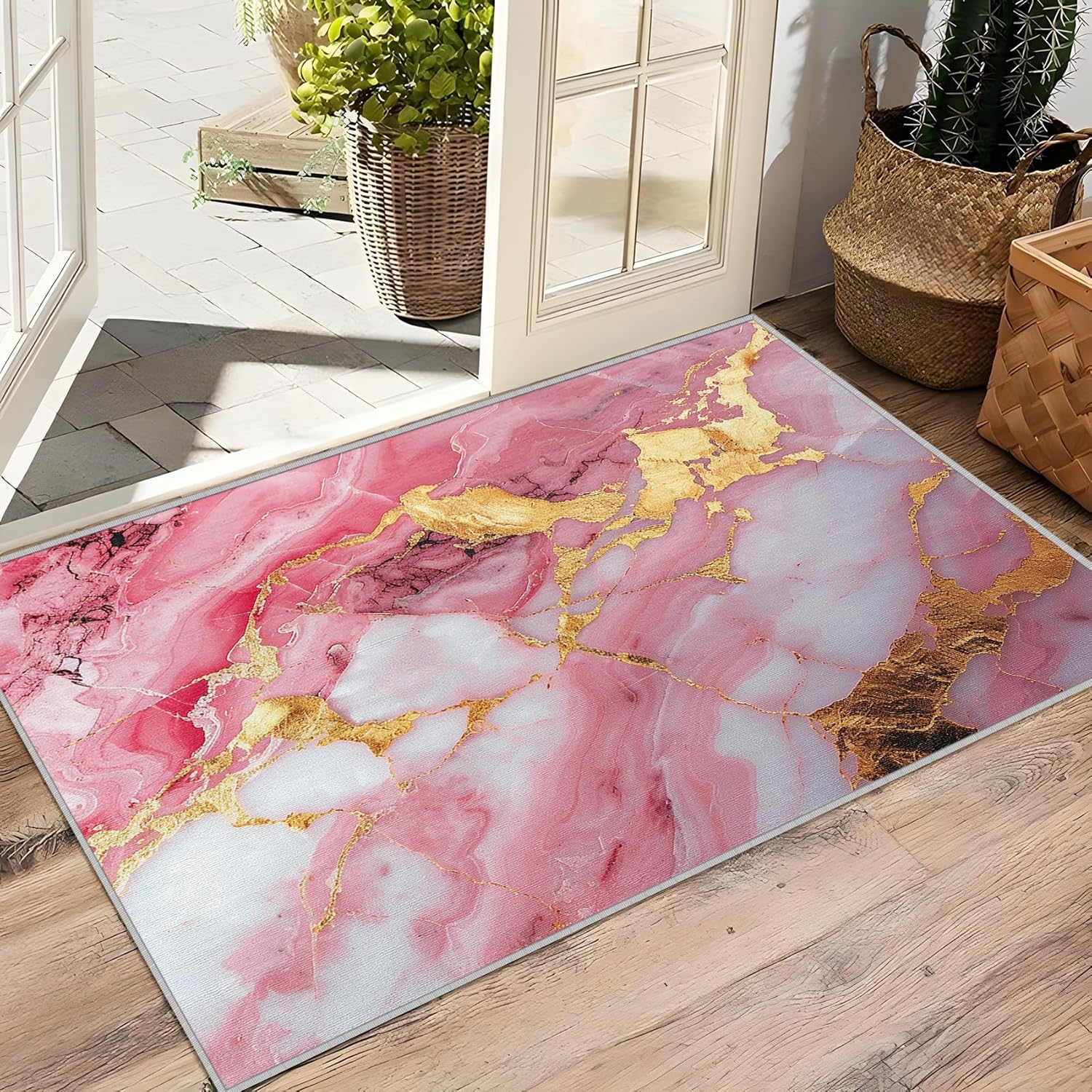 Marble Rugs for Living Room - 2x3 Rug - Marble Rug - Pink White and Gold Marble Area Rug - Abstract Luxury Rugs - Modern Carpet - Marble Home Decor Gifts