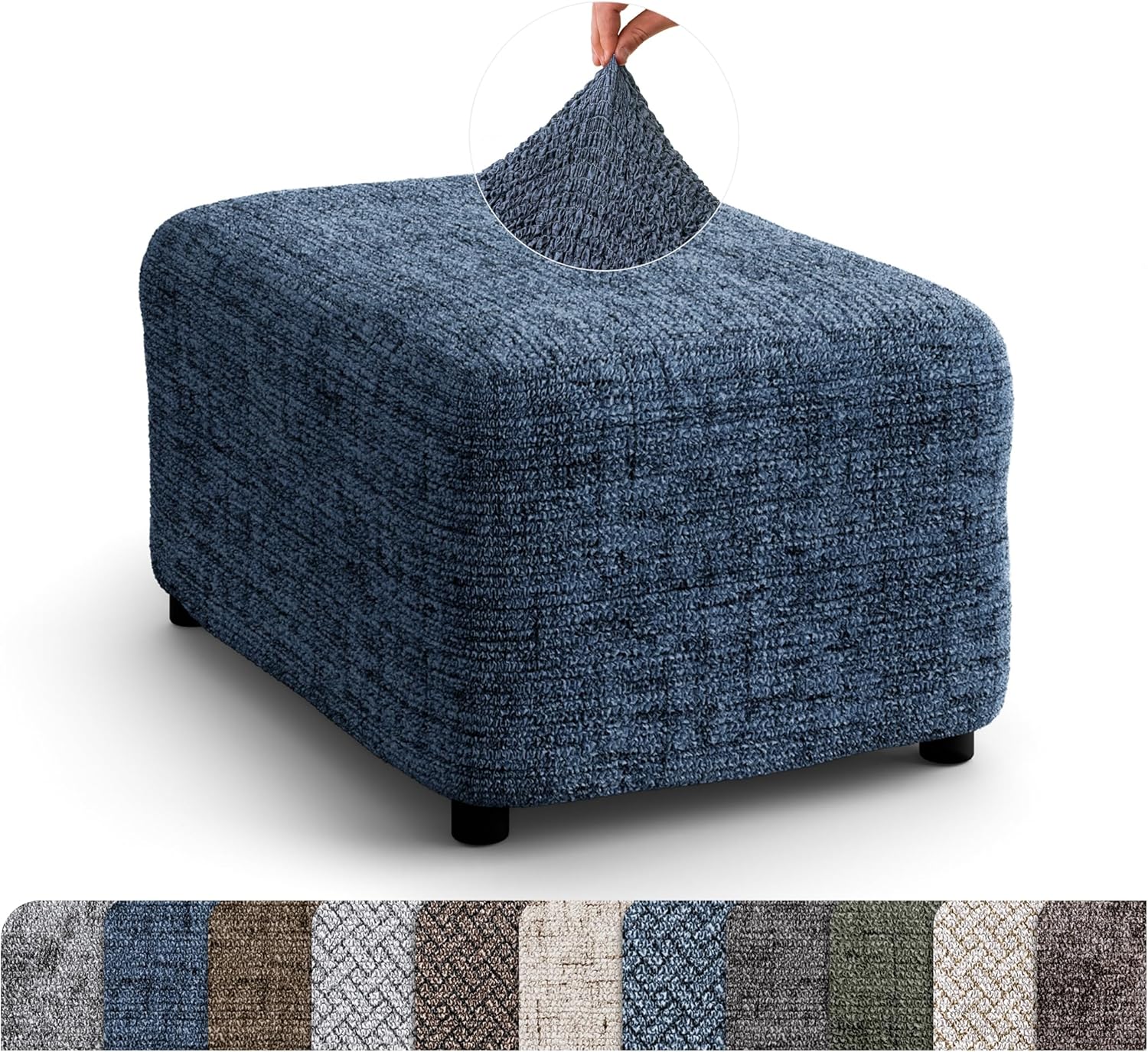 PAULATO BY GA.I.CO. Ottoman Slipcover - Stretch Stool Sofa - Pouf Protector for Pets and Kids - Soft Ottoman Cover - Durable Furniture Slipcovers - Microfibra Print Collection - Vittoria Blue