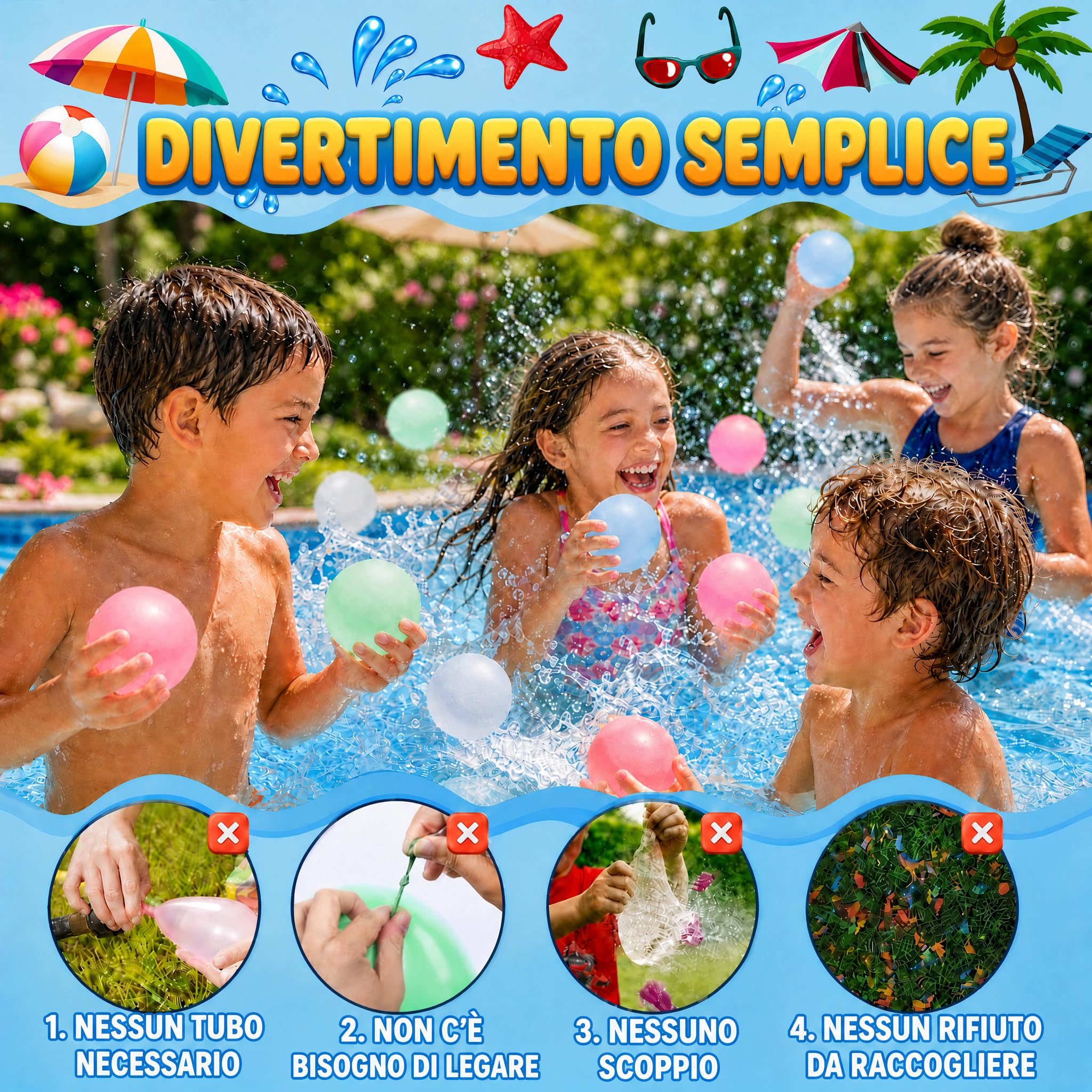 Gavettoni Riutilizzabili, 30 Pezzi Palloncini Acqua Autosigillanti in Silicone, Palloncini d'acqua Riempimento Rapido Bombe d'acqua per Giochi d'acqua & Feste Estive All'aperto