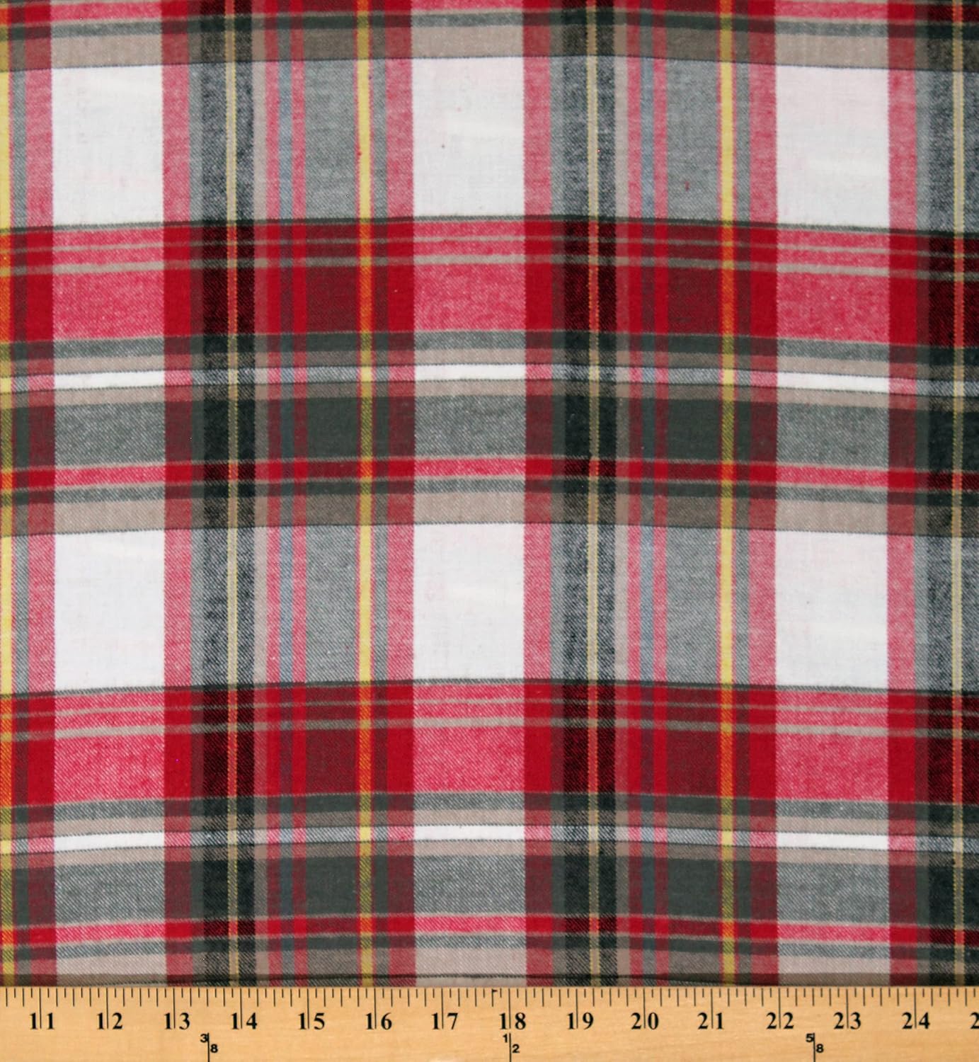 Flannel Plaid Red White Gray Yellow Taupe 58 Wide Cotton Flannel Fabric by The Yard (D275.26)