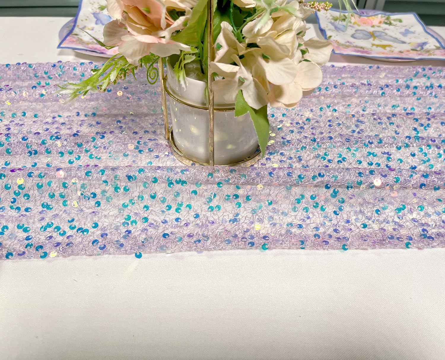JYFLZQ 10ft Iridescent Purple Sequin Table Runner 6 Pack120inch Sparkly Mermaid Table Runner Lavender Glitter Metallic Long Table Lines Runner for Wedding Birthday Party Decorations