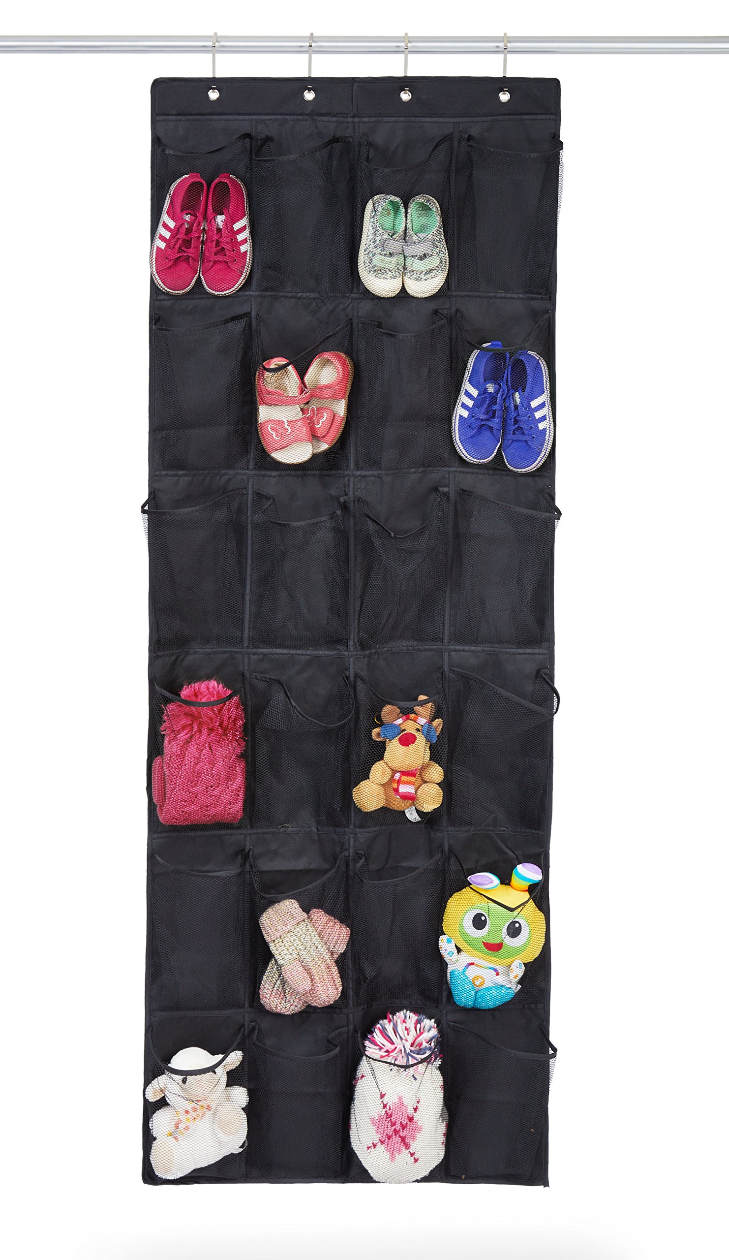 Organizador de zapatos, sobre la puerta armario de almacenamiento | 24 bolsillos extra grande y 4 ganchos para colgar | negro soporte perfecto para espacios pequeños de la que por Bilpa