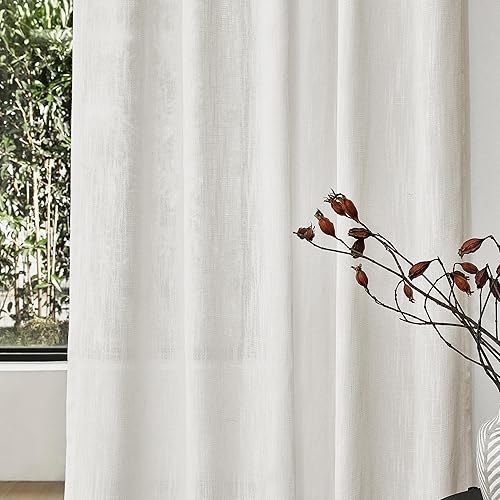 Miniatura 4 de MYSKY HOME Cortinas de 63 pulgadas de largo, 2 paneles, cortinas bohemias traslúcidas suaves para dormitorio, cocina, estilo granja, cortinas
