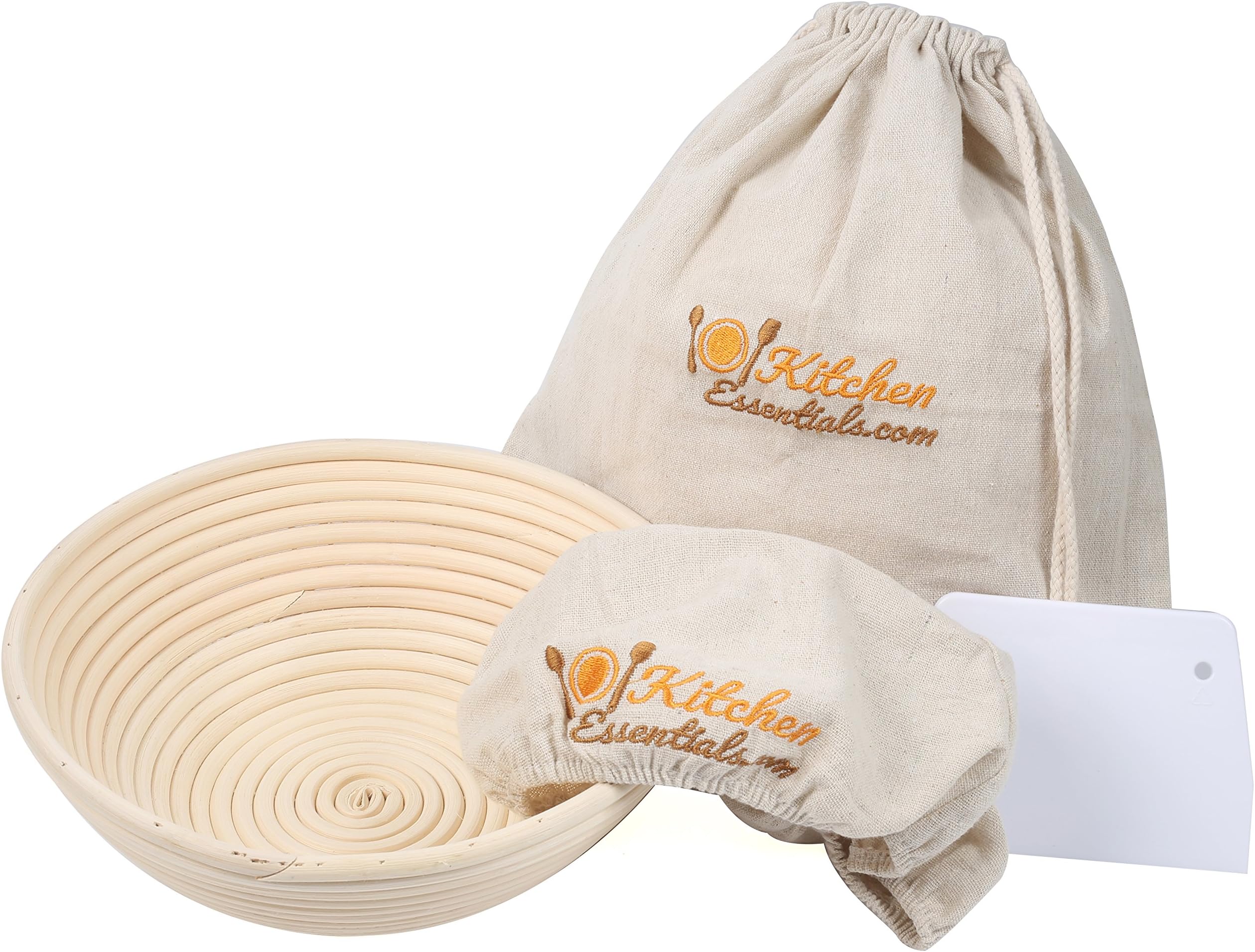 4-In-1 Set of Banneton Bread Proofing Basket (10 Inch) + Liner + Scraper + Linen Bag - Round Brotform Proofing Basket/Banetton Brotform Bowl - Best for Artisan Bread Making Sourdough, Rye & Others