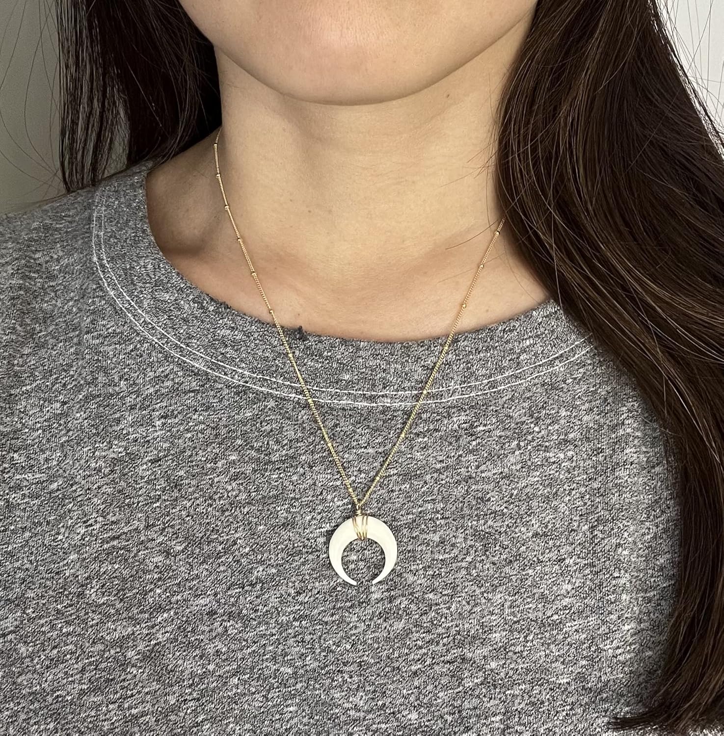 SATELLITE SMALL White Bone Double Horn Gold CHAIN Necklace // Crescent Moon also in Sterling Silver and 14k Rose Gold Fill