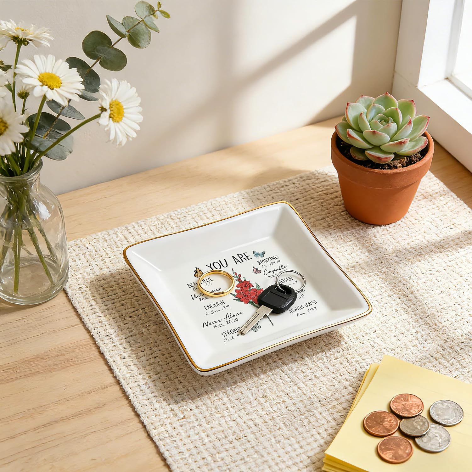 PUDDING CABIN Birthday Gifts for Women, Gladiolus Scripture Jewelry Dish, Christian Gift