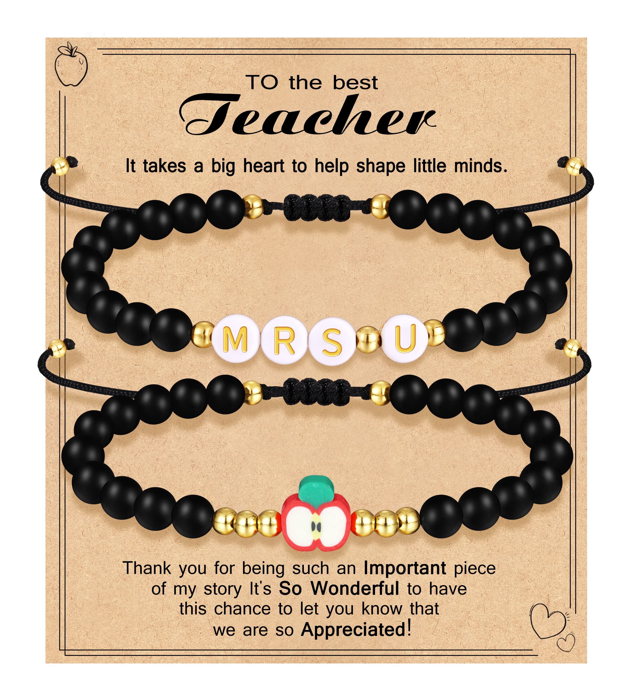 Teacher Appreciation Bracelet Gifts for Women Initial Beaded Bracelets Back to School Thank You Teacher Gifts 2pcs Link Bracelet New Teacher Graduation Gift Birthday Retirement Teachers' Day Jewelry
