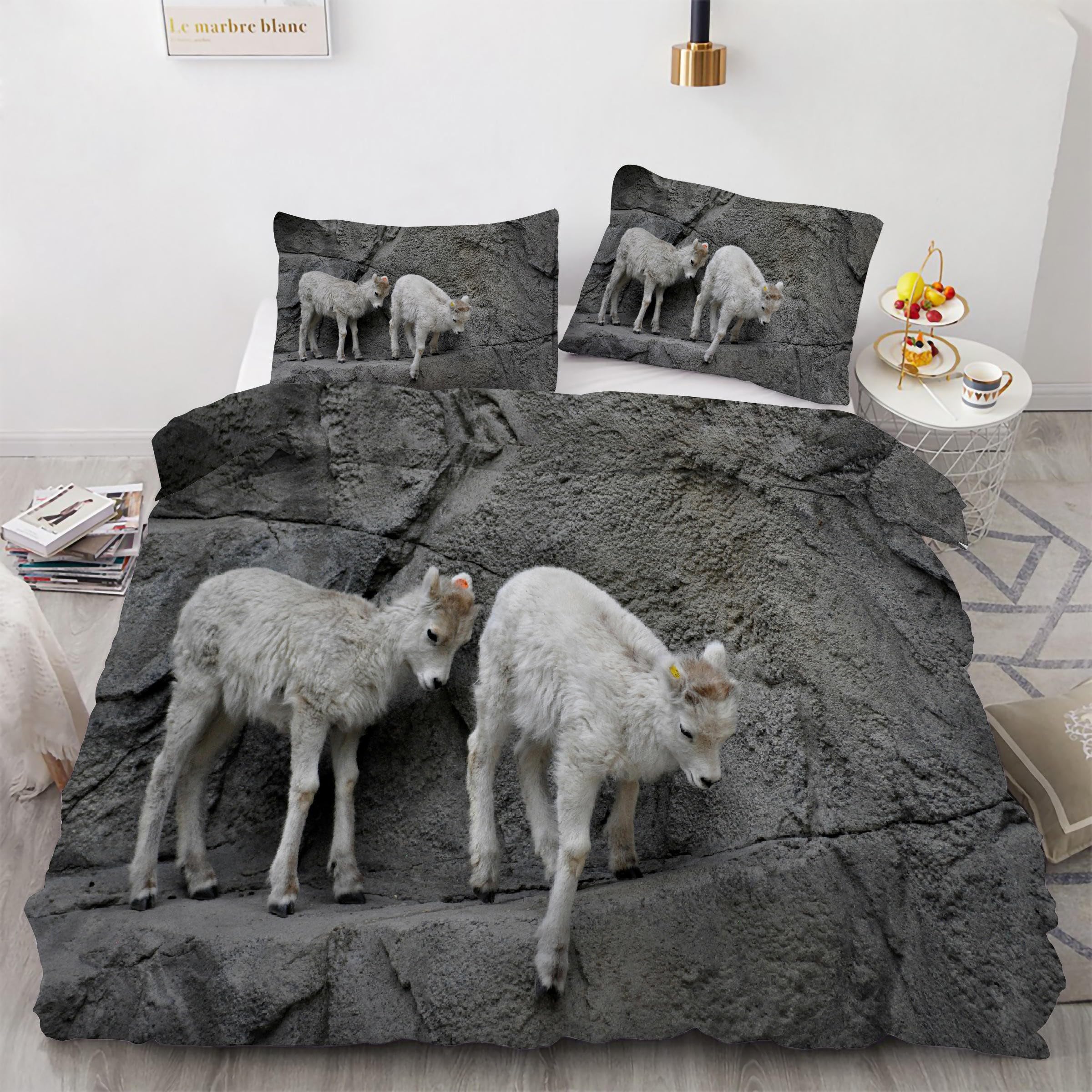 Parure de lit agneau 240x260 cm avec housse de couette en microfibre et taies d'oreiller