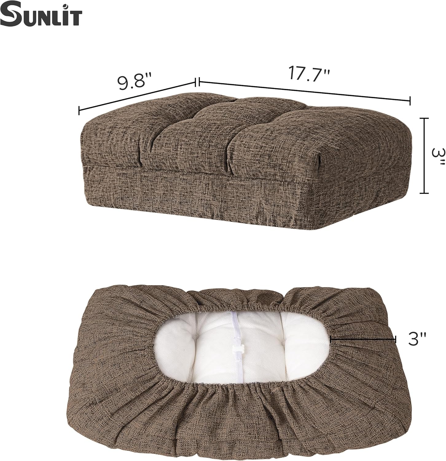 Sunlit Bar Stool Covers - Set of 2 Rectangle Bar Stool Seat Covers, Soft and Cushioned Bar Chair Covers, Easy to Install and Wash, Cover Only, Brown