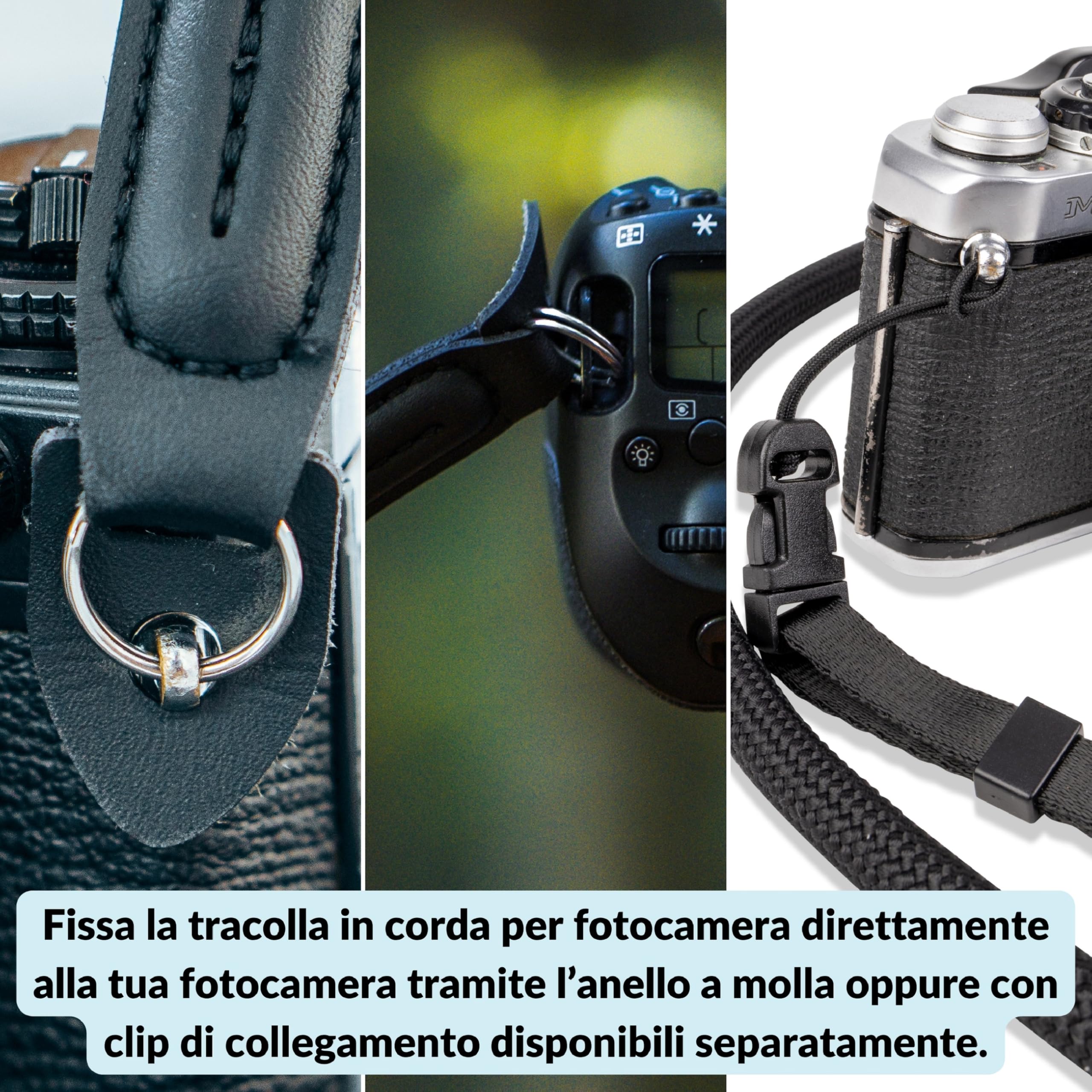 LENS-AID Tracolla per fotocamera effetto corda, 100 cm: come tracolla per il collo per il trasporto di una fotocamera di diversi produttori