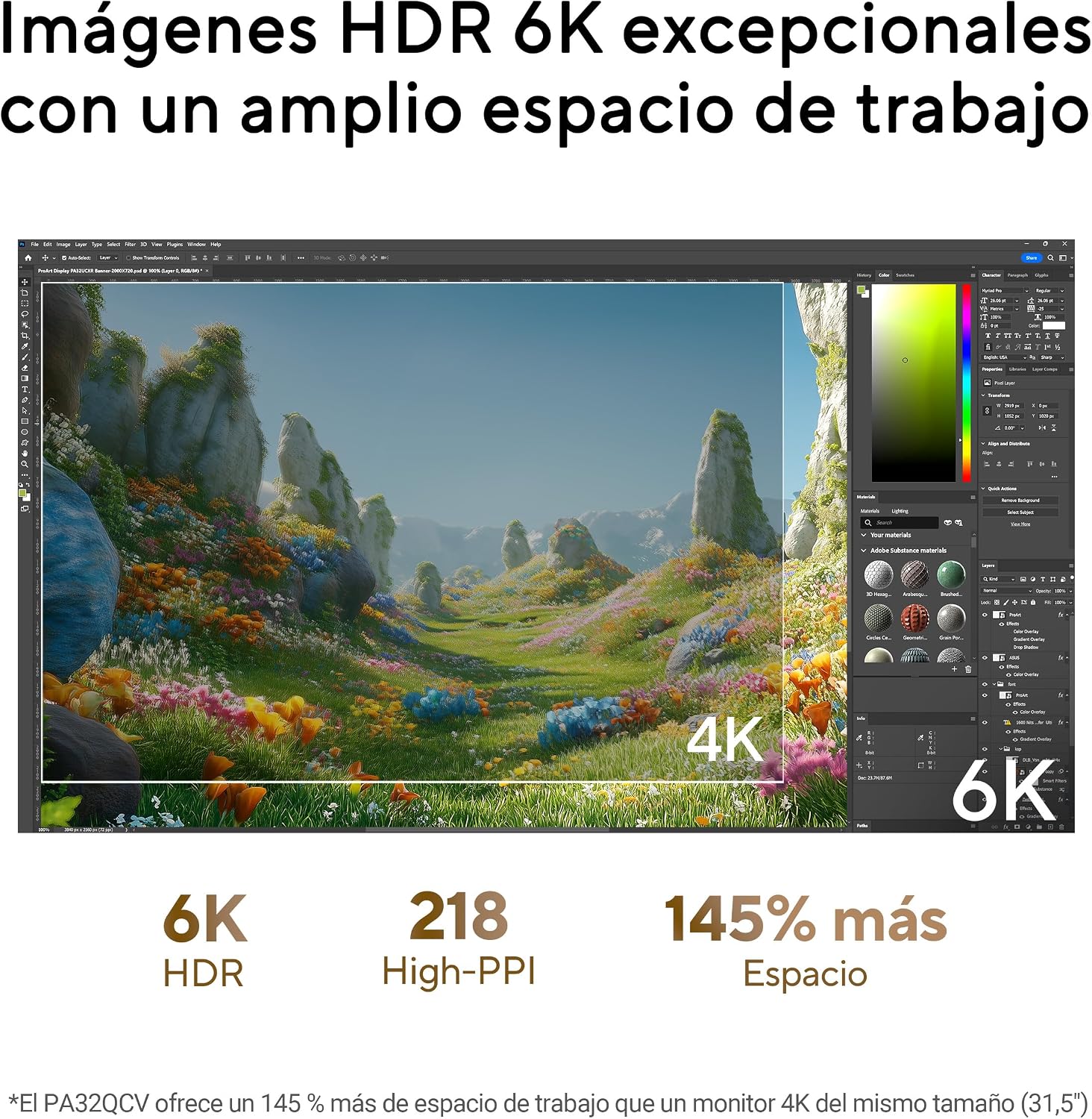 ASUS ProArt Display 6K PA32QCV – Monitor Profesional de 31,5″, IPS, 6K (6016 x 3384), 98% DCI-P3, LuxPixel AGLR, ΔE<2, Calman, Thunderbolt 4, VESA DisplayHDR 600, KVM, DisplayWidget Center 4