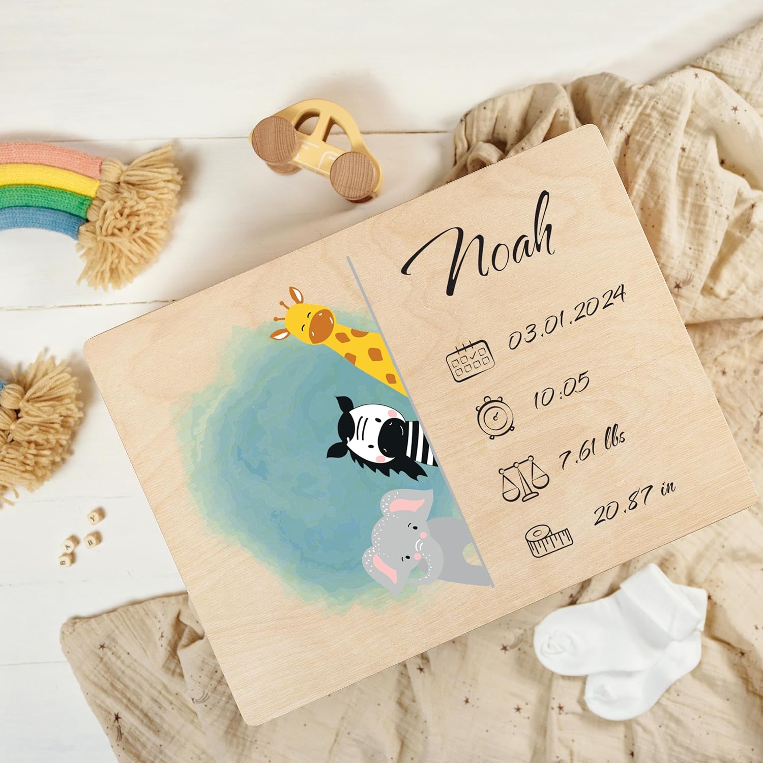 Personalised Wooden Storage Box Baby Memory Box | 15.74x11.81x9.44 in | Mutiple Choice | Pressed Lid Engraving | Unpainted Gift Box | Rough UNSANDED Wood Keepsake Souvenir Chest