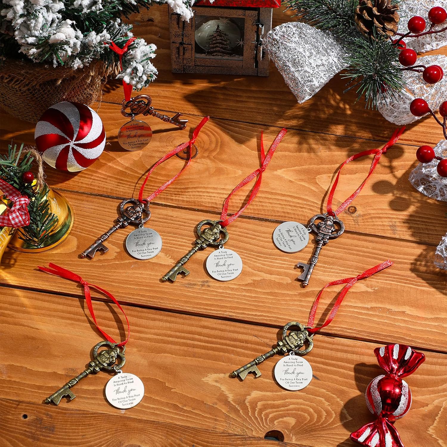 Havawish 36 Pcs Christmas Tree Key Ornament Gifts for Coworkers Santa Key Ornament Bottle Opener Thank You Card Xmas Team Appreciation Gifts Bulk for Employee Staff