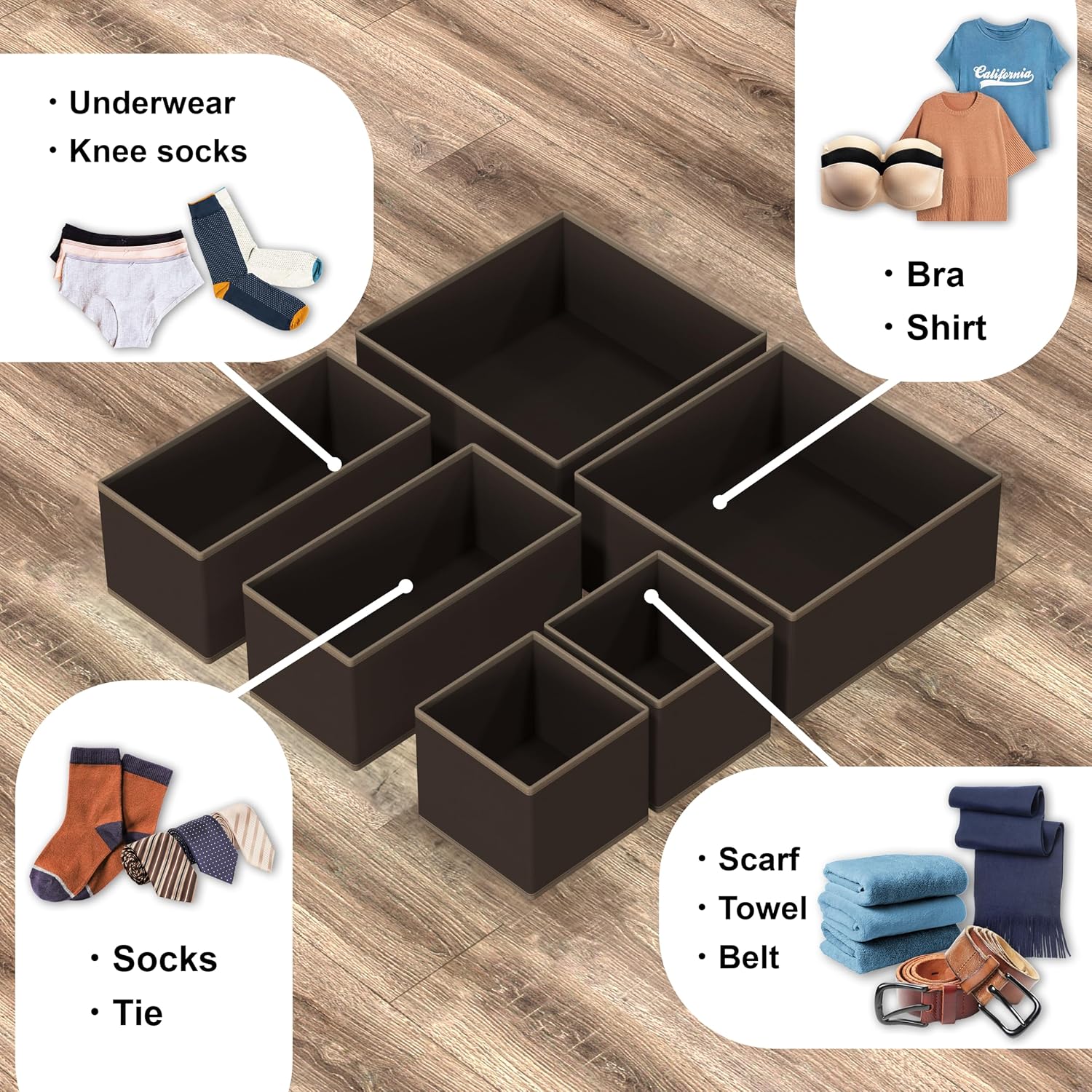 Simple Houseware Underwear Drawer Organizer, Set of 6, Brown image 4