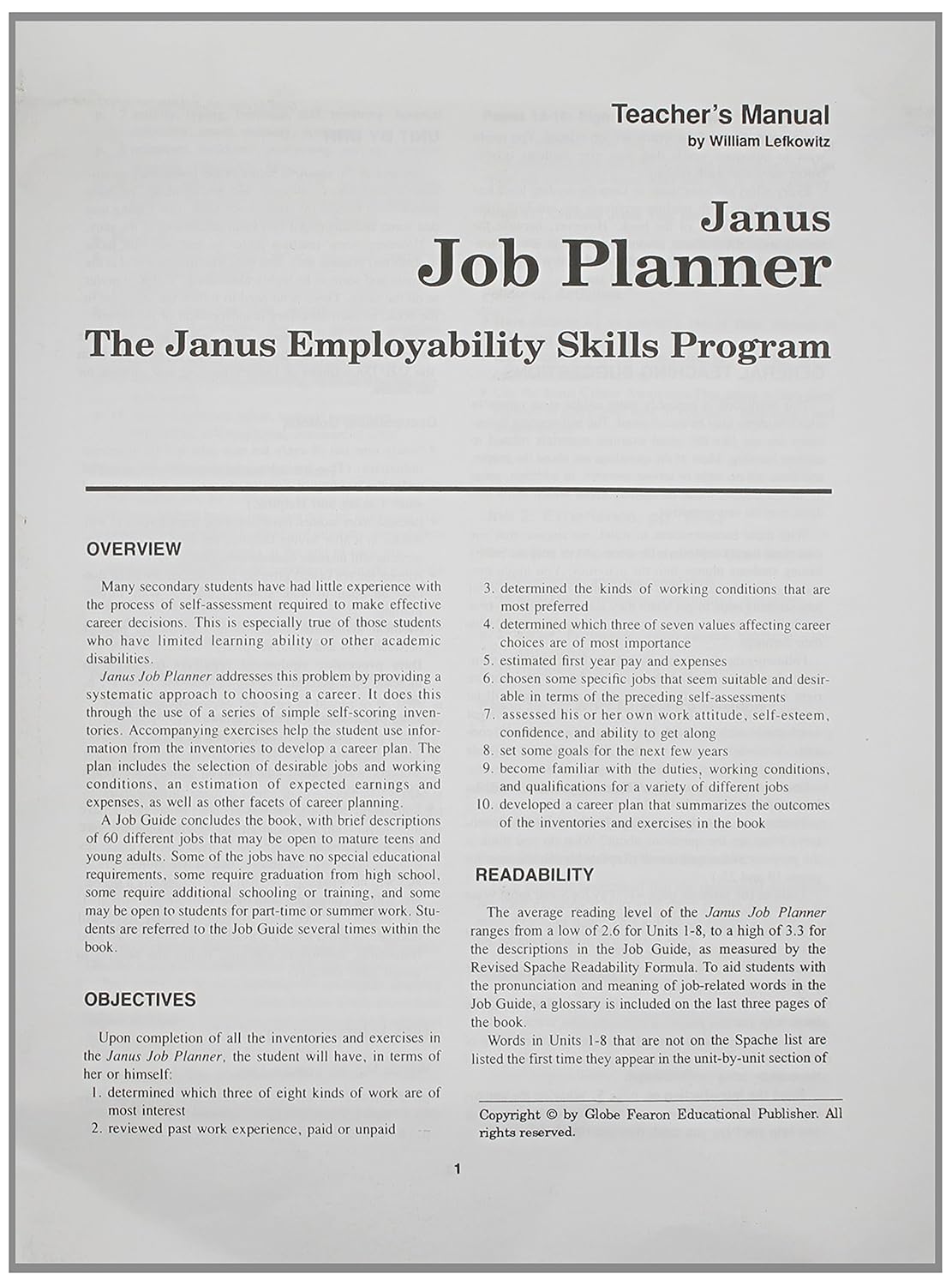 The Janus Employability Skills Program Job Planner Globe Fearon