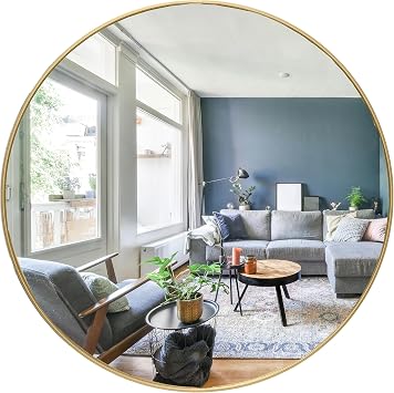 Gold Circle Wall Mirror 24 Inch Round Wall Mirror for Entryways, Washrooms, Living Rooms and More Gold, 24"