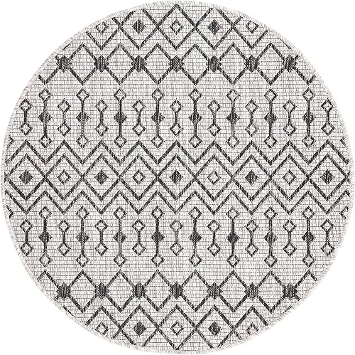 Vista 502 de Unique Loom Alfombra Colección enrejado Marroquí Celosía Transicional Interior y Exterior, Polipropileno Gris carbón/natural