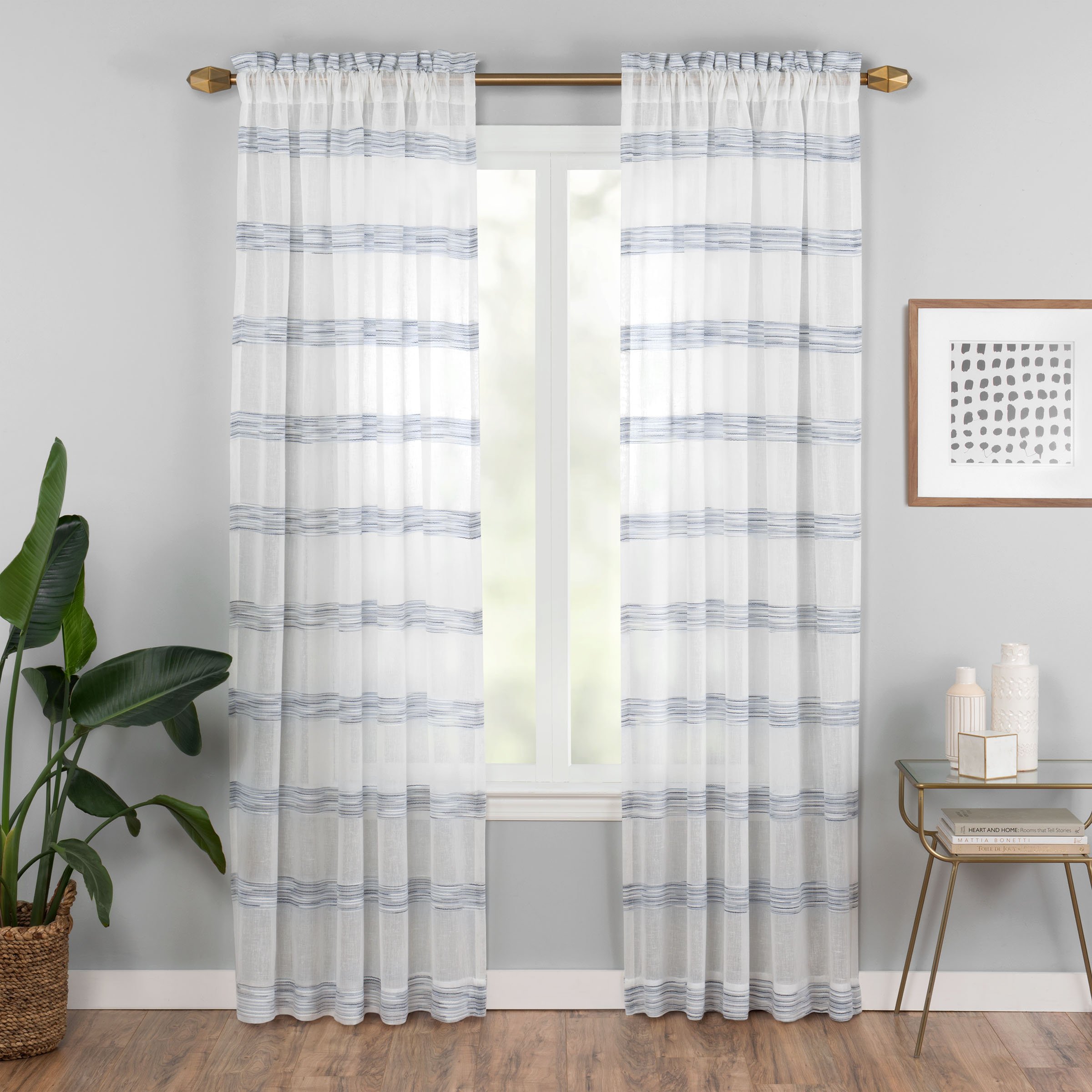 Vue Kyoto Semi-Sheer Window Curtain Panel, 52x84, Indigo