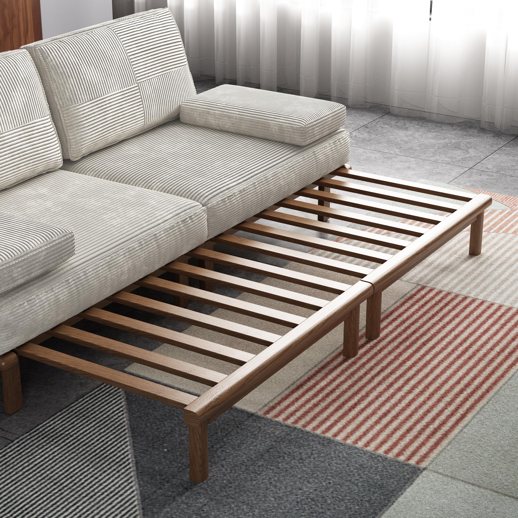 Lartis Sofá cama, sofá cama, sofá cama, sofá moderno, convertible en color caqui, futón moderno para sala de estar, apartamento, dormitorio, sofá de diseño modular, tela de pana